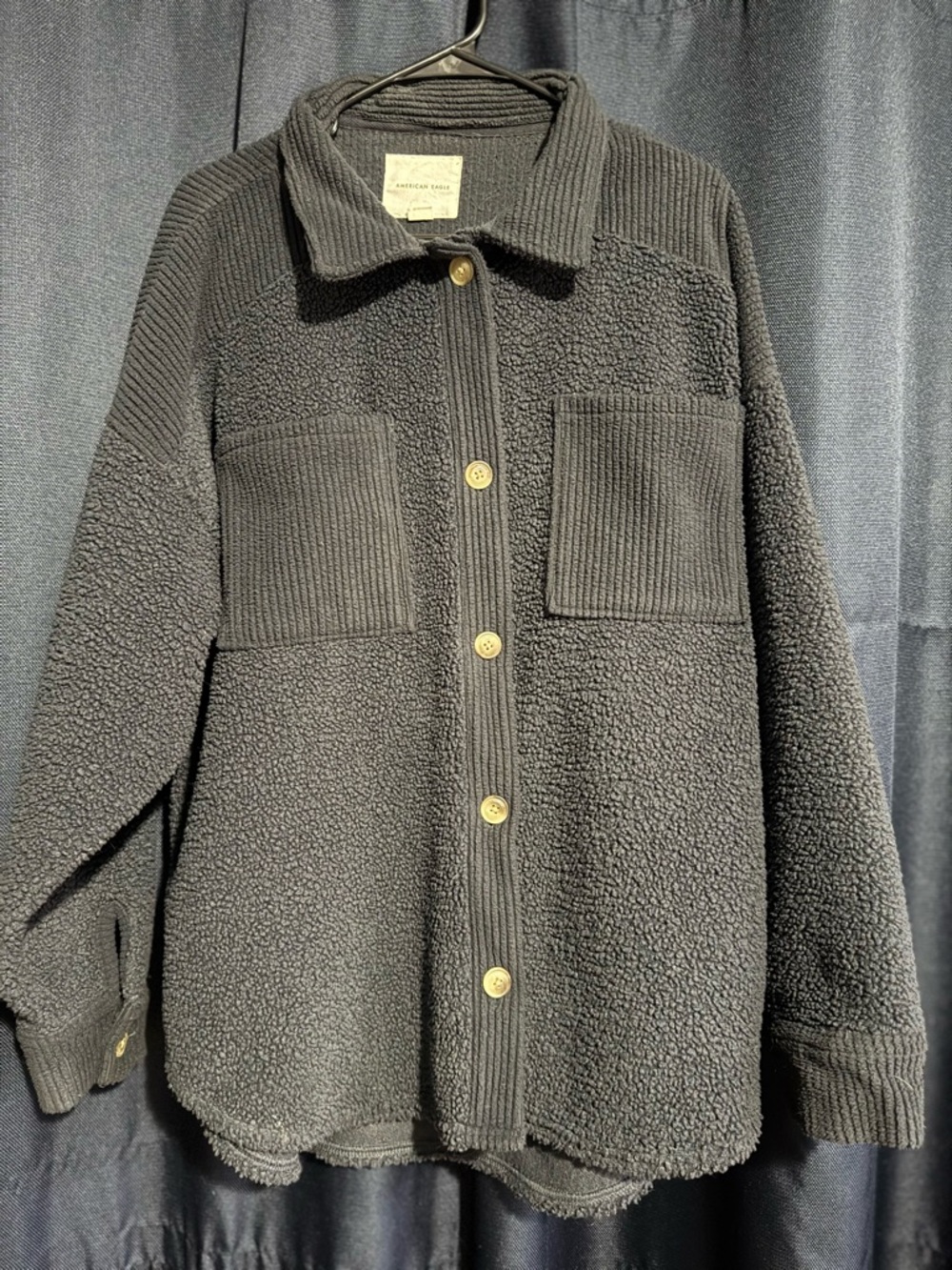American Eagle Outfitters Navy Sherpa Button-Up Jacket